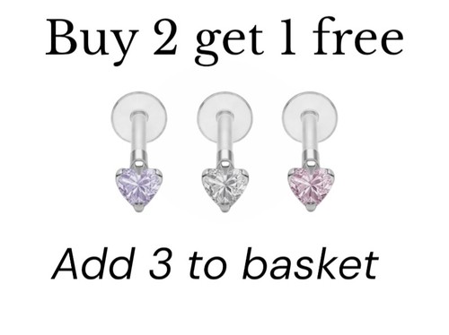 Crystal heart helix tragus bar